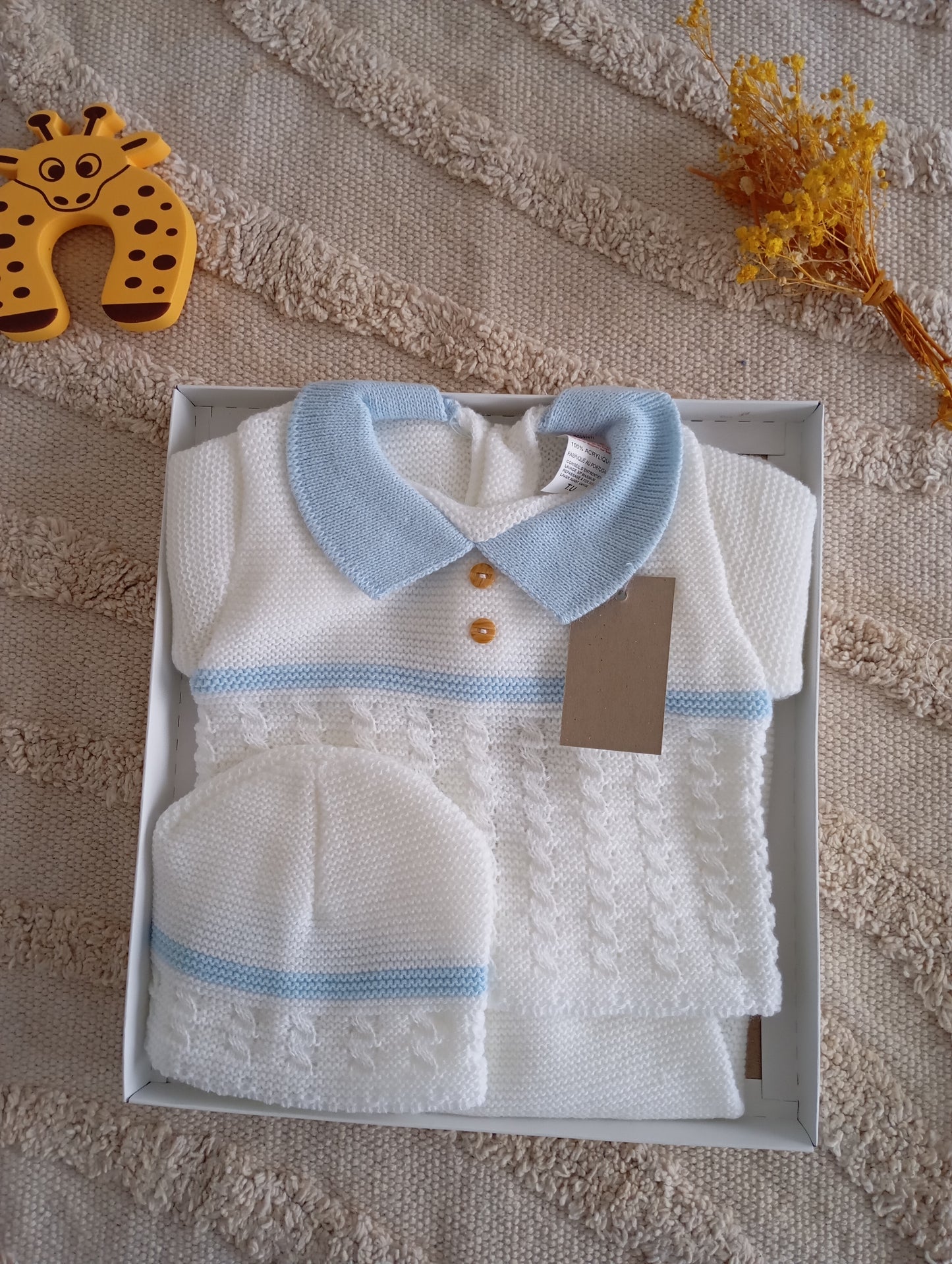 Ensemble blanc liseré bleu