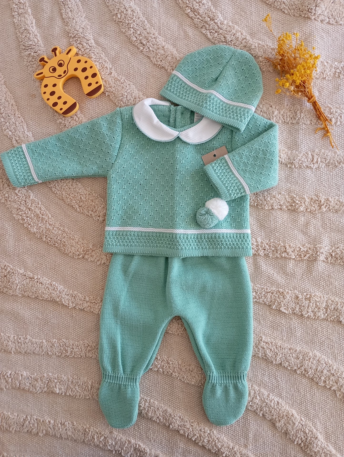 Ensemble bébé vert à pompons