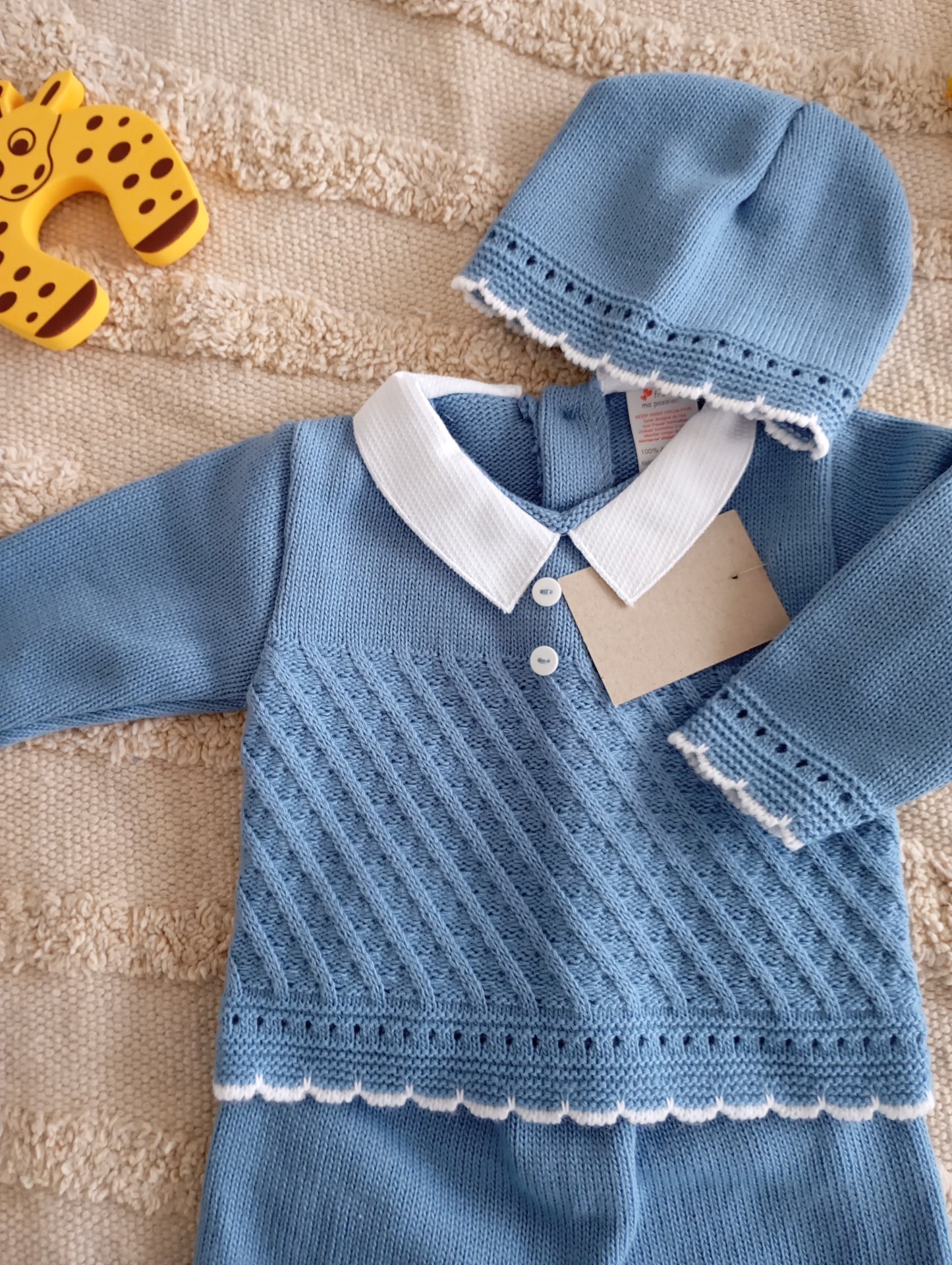 Ensemble bébé bleu foncé col blanc