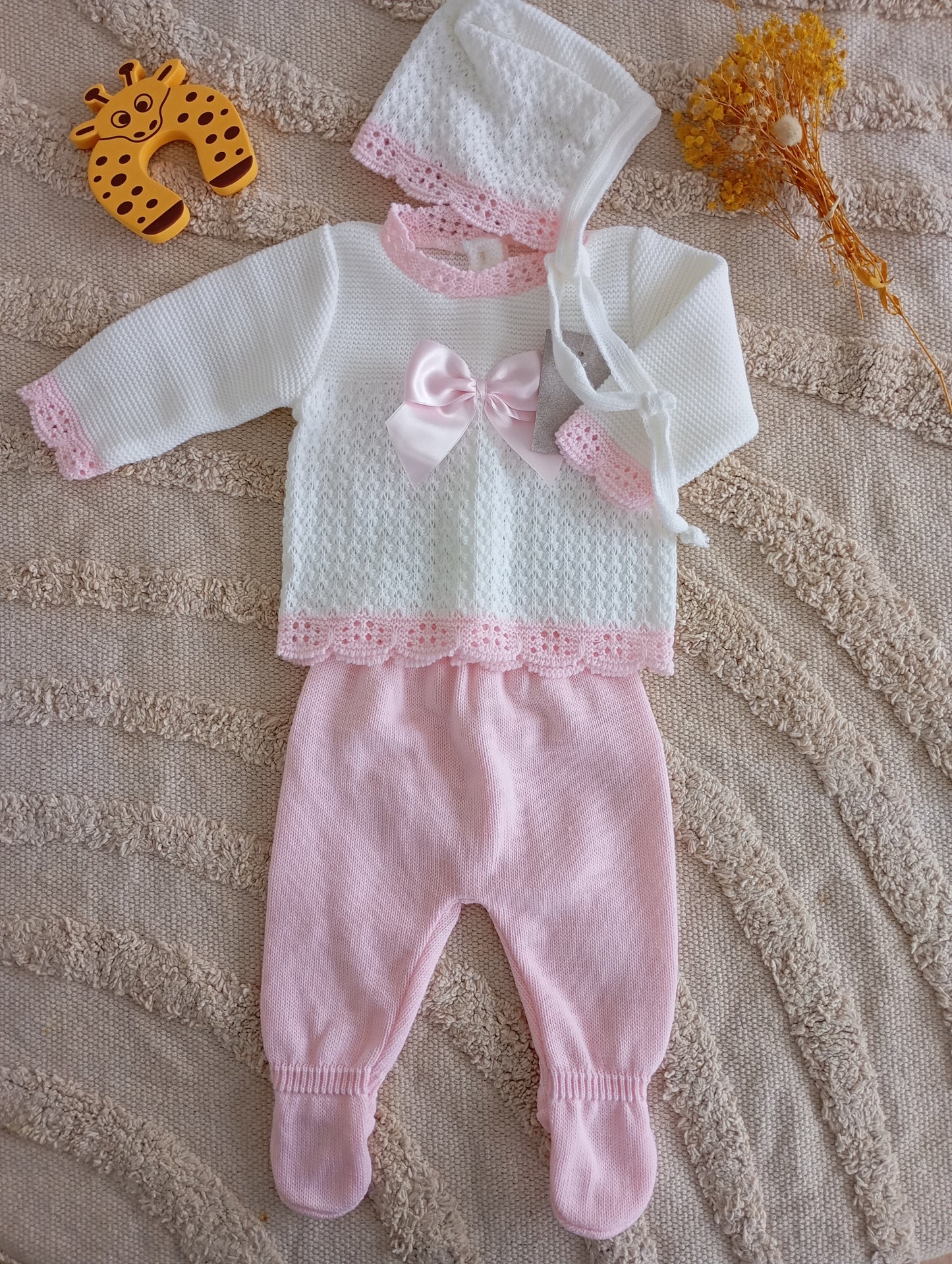 Ensemble 3 pièces blanc/rose clair